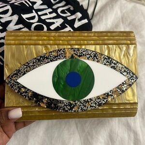 Kurt Geiger Gold and Green Eye Mini Bag